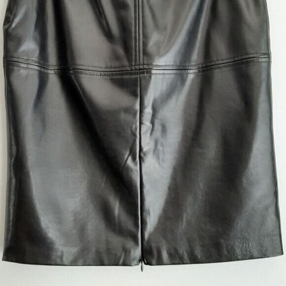 EDIT Back Zipper Slit Vegan Faux Leather Pencil Mini Skirt Black Sz 8 - Picture 7 of 13